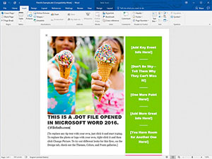 Screenshot of a .dot file in Microsoft Word 2016