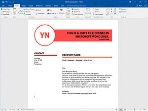 Screenshot of a .dotx file in Microsoft Word 2016